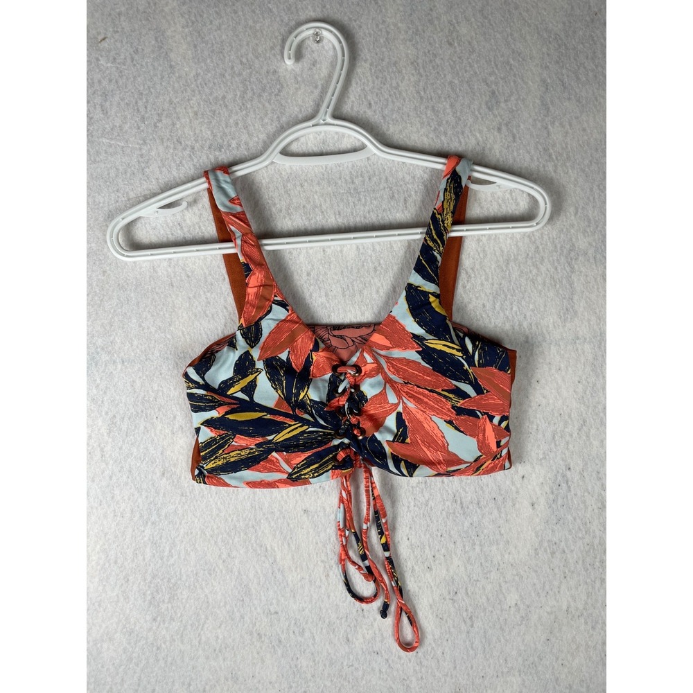 Maaji Reversible Lace‎ Up 4 Way Bralette Top Tropical Floral Burnt Orange SM/MD